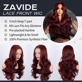 ZAVIDE Burgundy Synthetic Lace Front Wigs Body Wave Pre Plucked Glueless Wig HD Lace 13x5x1 Middle Part Wigs For Woman