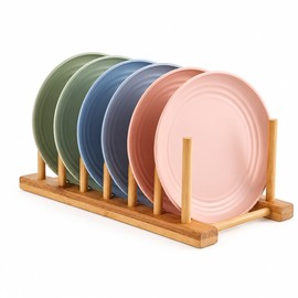 Bamboo Dish Drying Rack for Kitchen Countertop Organization – Reusable Plate and Cutting Board Holder for Everyday Storage