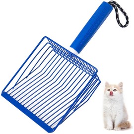 XSBAIHUO cat Litter Scooper， 2-in-1 Detachable Ergonomic Handle, Metal, Bar Grid Shape with Suspendable Cord ，Suitabla for Cat Litter Box (Blue)