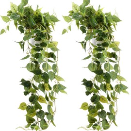 Jexine 2 Packs 33.4 Inch Fake Plants Fake Pothos Artificial Scindapsus Aureus in Pot Artificial Trailing Ivy Plant Green Realistic Faux Plants Indoor Greenery Decor for Home Office Room Garden