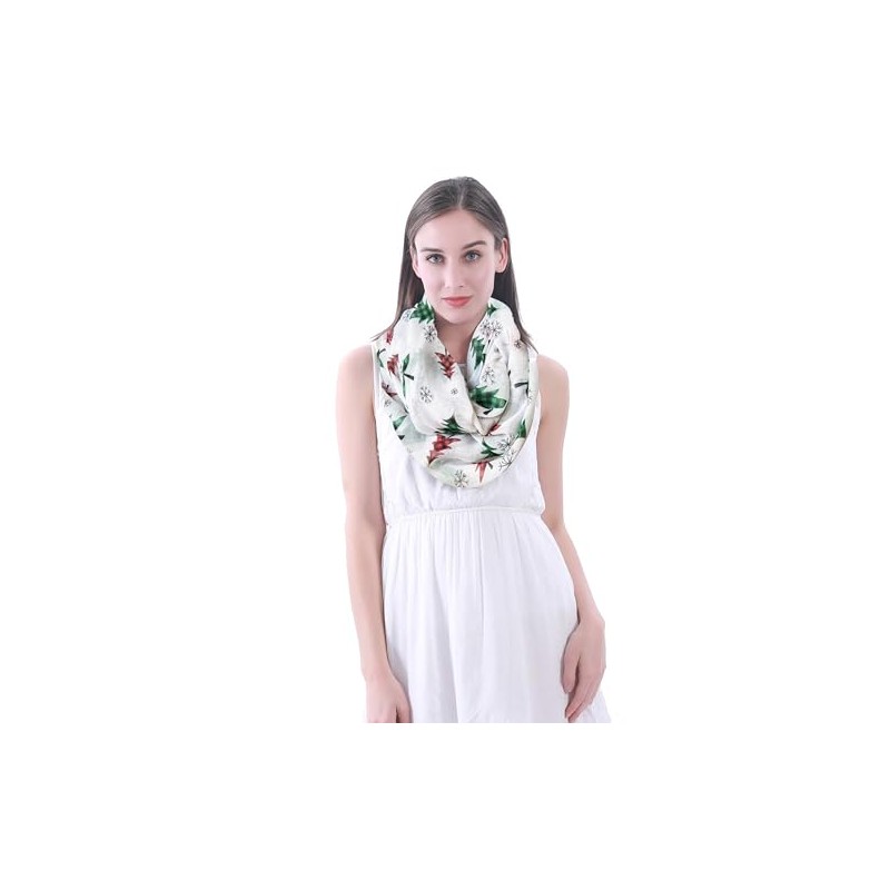 Lina & Lily Women's Loop Scarf with Christmas Pattern, White