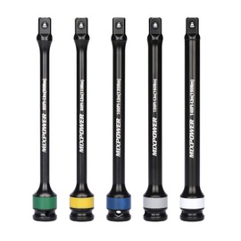 MIXPOWER 5 Piece 1/2" Drive Torque Limiting Socket Extension Bars, CR-MO, 8 Inch Long, Impact Grade Bars -Color Coded for Easy Identification, 65 to 140 Ft-Lbs, Impact Torque Limiter Set