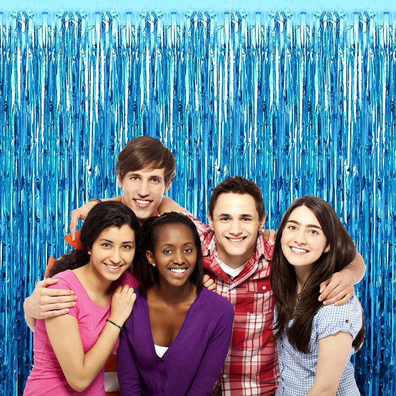 HalloweenDecorate 4 Pack Lake Blue Foil Fringe Curtain Backdrop, 3.3Ft