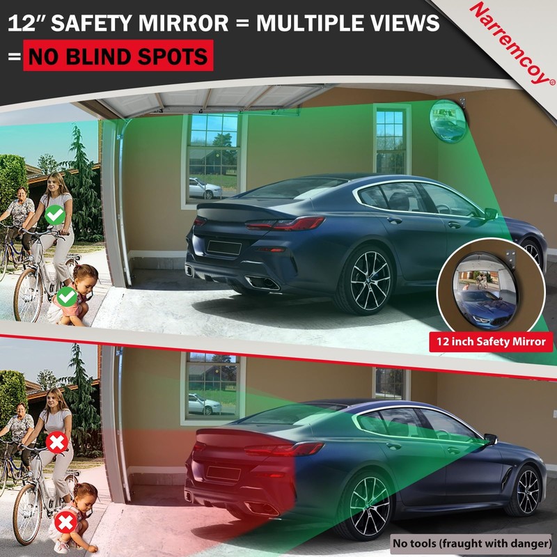 Narremcoy 12 inch Acrylic Convex Mirror, Adjustable Wide Angle View