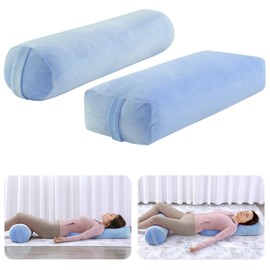 ROYALAY 2 Pcs Yoga Bolster Pillow for Restorative Yoga, Rectangular and Cylinder Meditation Pillow Set with Carrying Handles, Supportive Cushion for Exercise Workout Stretching Meditation,Sky Blue