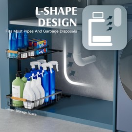 VERIFOST Under Sink Organizer, 2 Tier Under Sink Organizers and Storage Adjustable Height, Under Kitchen Sink Organizer with Double Pull-out for Kitchen Bathroom Cabinet, Black