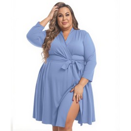 SUFEINI Plus Size Maternity Robe and Matching Baby Swaddle Blanket Set, Mommy Robe with Receiving Blanket Girls Boys Sleepwear (US, Alpha, 3X-Large, Plus, Regular, PZA29 Blue)