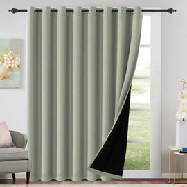 H.VERSAILTEX 100% Blackout Patio Curtains Thermal Insulated Curtains for Sliding Door Extra Wide Window Panels Full Light Blocking Grommet Curtain with Black Liner, W100 x L108 inch - Light Sage