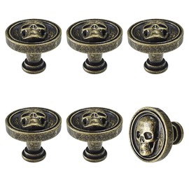 BAMI-LEE House Vintage Skull Knob, 6 pcs Single Hole Cabinets Pulls for Drawer, Wardrobes, Bookcases, Dresser, Closets (Bronze)