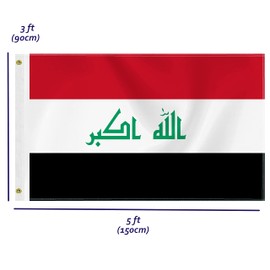 Large Iraq Flag,3x5 FT Iraqi 75D Outdoor Banner,Irak Decor for Garden Yard Car Truck with Brass Grommet