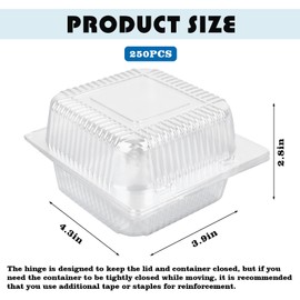 Haomian 250 Pcs 5x5 Inch Clamshell Take Out Tray Take Out Containers Plastic Hinged Food Containers Disposable Takeout Box Transparent Carry Out Container to Go Box for Restaurants Delivery Takeout