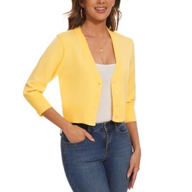 LADI TREND Ladies Cardigan Buttot Down Bolero Shrug Vintage 50s Knitting Dress Coat Cover up (Yellow XXL)