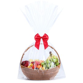 Voikinfo 12Pcs 24X30" Silver Star Clear Cellophane Gift Wrap Bags with Gold Twist Tie