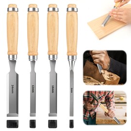 4 Tlg. Stechbeitel Set für Holz – Hochwertige Stemmeisen Holz Aus Gehärtetem Kohlenstoffstahl mit Holzgriff – Holzbearbeitungswerkzeuge für Präzises Arbeiten 6/12/18/24mm