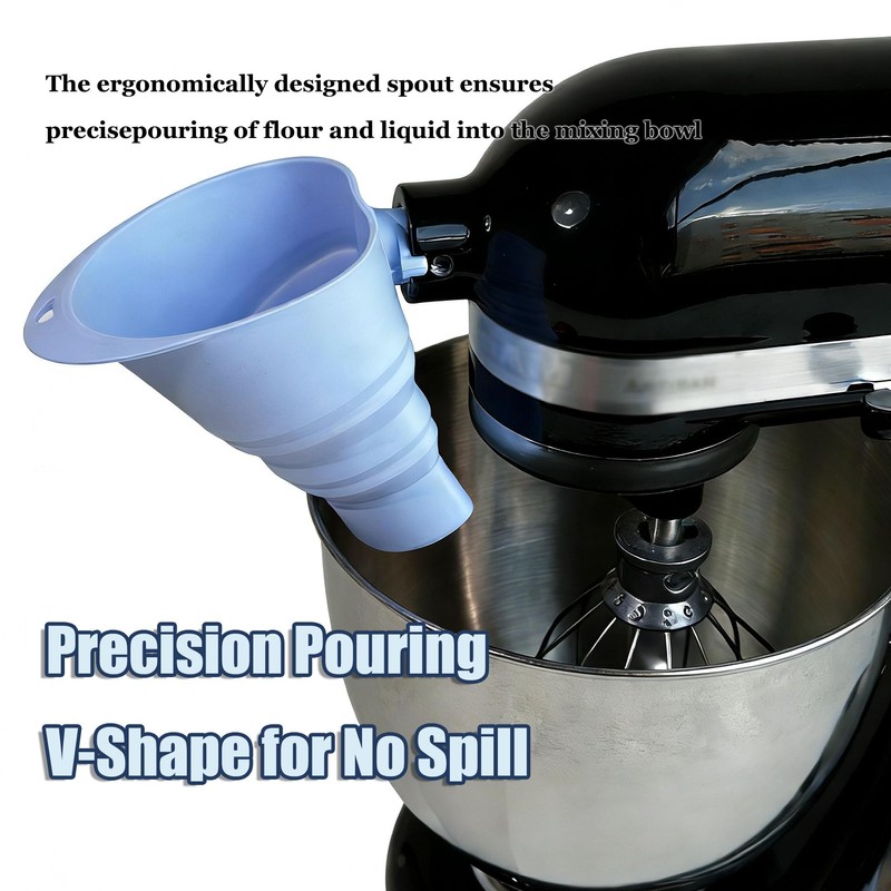 LeLehome Foldable Flour Funnel for Kitchen Aid Mixer, Silicone Powder