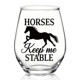 TOUNER Horses Keep Me Stable Stemless Wine Glass, Funny Horse Wine Glass Gifts for Women Horse Lovers Equestrian Cowgirls, Thanksgiving Christmas Birthday Gifts for Women Mom Grandma Aunt BFF Sister