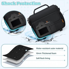 RAINSMORE Camera Case SLR for DSLR/SLR Waterproof Shockproof Camera Bag with Rain Cover and Adjustable Strap, black, Pocket organiser