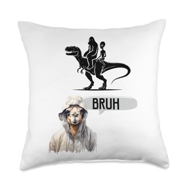 Bigfoot & Alien Riding T-Rex, Camel Says Bruh Throw Pillow