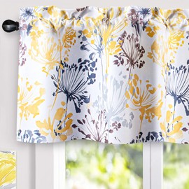 DriftAway Acacia Floral Blossom Watercolor Printed 100 Percent Blackout Thermal Insulated Window Curtain Valance Rod Pocket Single 52 Inch by 24 Inch Plus 2 Inch Header Yellow
