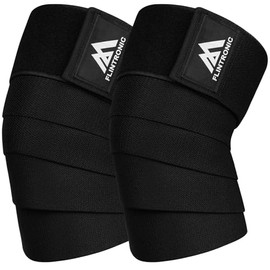 flintronic Knee Support, 1 Pair Knee Sports Bandages, Strength Training Knee Brace Men Women, High Performance Knee Wraps with 200 cm for Strength Training, Squats, Weightlifting, Leg Press, Black