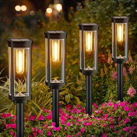 Solar Lights for Outdoor Garden, 2 Pieces Solar Garden Lights with Warm White Tungsten Light, IP65 Waterproof Solar Light for Garden, Patio, Path, Lawn Solar Lanterns, Outdoor, Solar Path Light, Warm
