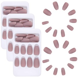 72 Pieces Nude Pink Matte False Nails, Ballerina False Nails, Full Coverage Fake Nails, Coffin Flat Press Nails, Coffin Ballerina Nails for Salon