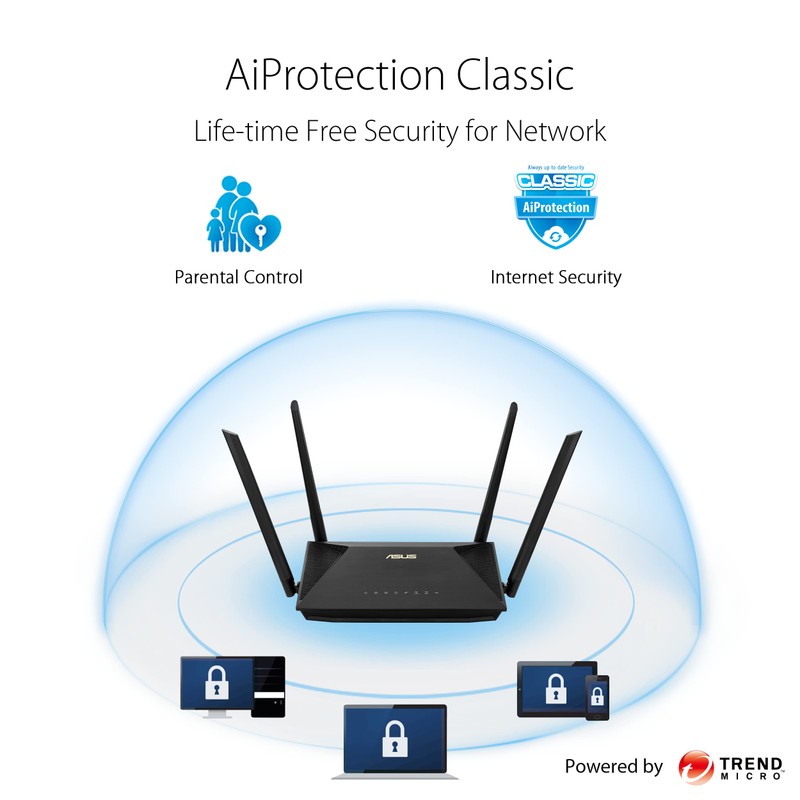 ASUS RT-AX52 (AX1800) Dual Band WiFi 6 Extendable Router, Instant