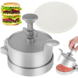 PoDhey Burger Press with 100 Patty Paper Adjustable Thickness Hamburger Press Patty Maker Non-Stick Hamburger Patty Maker Mold Food Grade Aluminum Alloy Burger Press Patty Maker for Grilling and Cooki