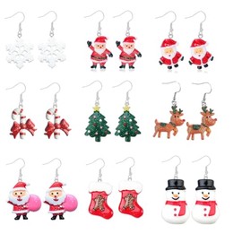 9 Pairs Merry Christmas Earrings for Women Christmas Tree Bow Candy Snowflake Boots Elk Santa Claus Earrings Christmas Gift Jewelry