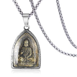 Sinymilk Thai Hipster Buddha Statue Amulet Mens Gold Buddhist Titanium Pendant Necklace, Stainless Steel Titanium