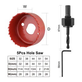 Gunpla 7-Piece Hole Saw Set Diameter 32 mm, 38 mm, 44 mm, 51 mm, 54 mm with Centre Drill, Hole Cutter for Drilling Holes in Wood, Thin Sheets, Aluminium Profiles, Plasterboard, PVC etc.