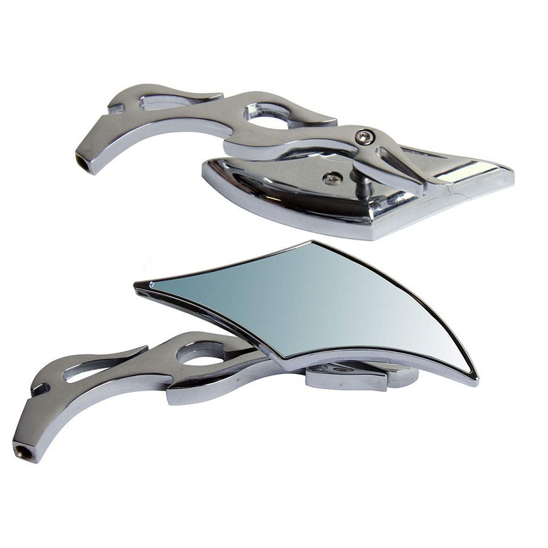 MotorToGo Chrome CNC Diamond Flame Motorcycle Small Rear View Mirrors