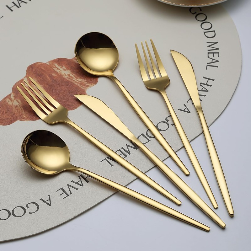 Evanda Gold Silverware Set 60 Piece Service for 20, Titanium