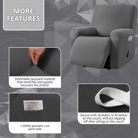 ULTICOR Jacquard Design, 4-Piece, 1 Seat Recliner Cover, Reclining Chair Covers for 1 Cushion Reclining Sofa, Single Seat Recliner Couch Cover, Washable (Dark Grey, Single Recliner Cover)