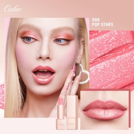 OULAC Diamond Lustre Lipstick Pink, Highly Pigmented Lipstick with Fine Texture and Long Lasting Moisturising Formula, Eye-catching Lip Makeup, Vegan (D08) Pop Stars