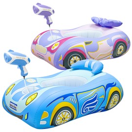 2 Pack Automatic Water Gun with Toddler Pool Float, Inflatable Car Baby Pool Swimming Float, Pool Toys for Girls Boys Kids (Blue + Purple)