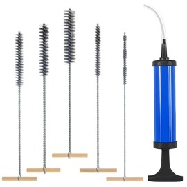 NLONLL Set of 6 Drill Hole Brushes with Drill Hole Blower Pump Hole Brush Stainless Steel Cleaning Brush Pipe Brush Wire Brush Efficient Drill Hole Cleaning for Hammer Drills (8/12/16/20/25 mm)