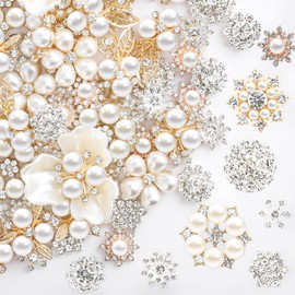 Wavwavw 160 Pcs Rhinestone Buttons Faux Pearl Buttons Flat Back Embellishments for Jewelry Making DIY Craft Wedding Hair Bouquet Home Decoration Party Accessory