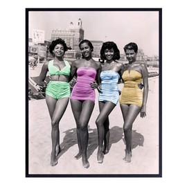 African American Women - Black, African American Art - Beach Wall Art - Vintage Coastal Ocean Wall Decor for Bathroom, Living Room - Gift for Brooklyn, New York, NYC, Coney Island Fans, Black Women