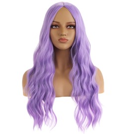 BERON Purple Wig for Women Long Wavy Wig Purple Long Curly Wigs Lavender Purple Synthetic Wig for Daily Party