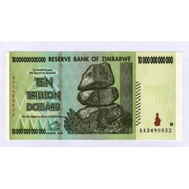 Zimbabwe 10 Trillion Dollar Note Bill Money Inflation Record Currency Banknote