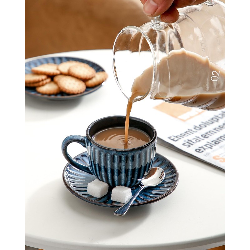 Hasense 4 Oz Espresso Cups with Saucers Set of 4,