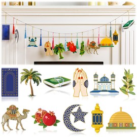 Briwooody 24 Pcs Eid Ramadan Garland Banner Set Ramadan Decorations Decorative Garland Ramadan Kareem and Eid Mubarak Decorations for Islam Muslim Celebration Ramadan Lesser Bairam Decoration