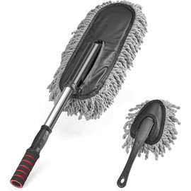 Quita Polvo para Auto, Paquete de 2 Plumero para Auto, Exterior sin Arañazos, Poste Extensible, para Limpiar el Coche (Gris)