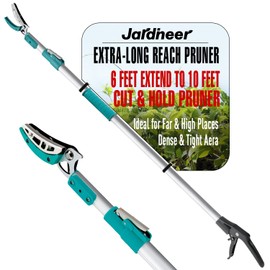 JARDINEER Lightweight Tree Pruner Extendable, 6-10ft Tree Trimmers Long Handle Pruner, Ergonomic Grip Long Reach Pole Pruning Shear and Stable Fruit Picker Pole
