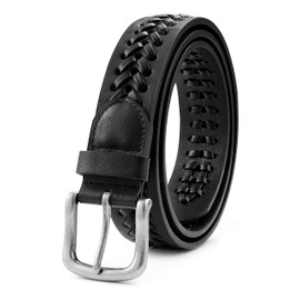 MILORDE Leather Braided Belts for Men, Handmade, Causal Woven Leather Jeans daily wear (X Black, XS 24-28")