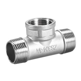sourcing map Stainless Steel 304 Cast Pipe Fitting 3/4 BSPT Male X 3/4 BSPT Female X 3/4 BSPT Male Tee Shaped Connector Coupler