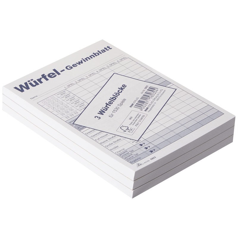 RNK 5803 – Dice Game Winning Sheet Block, A6, 3 x 85 Sheets