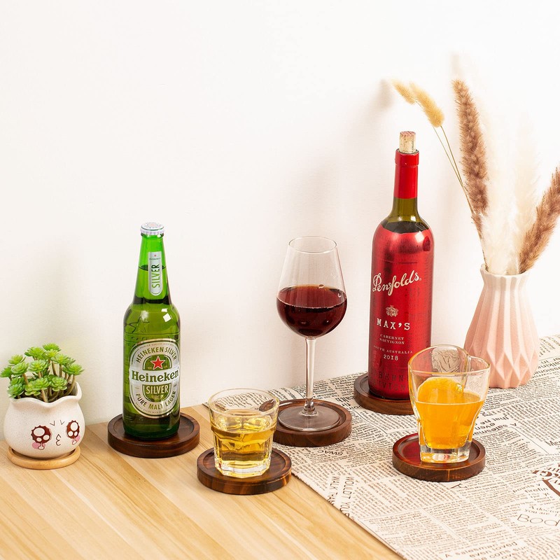 Wooden Coasters for Drinks - Natural Wood Drink Coaster Set