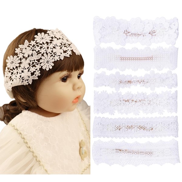 Bethynas Baby Girls Soft Lace Headband Embroidery Flower Cotton Toddler Hairband Baptism Infant Elastic Headband Birthday Party Hair Accessory for Newborn Baby (C)